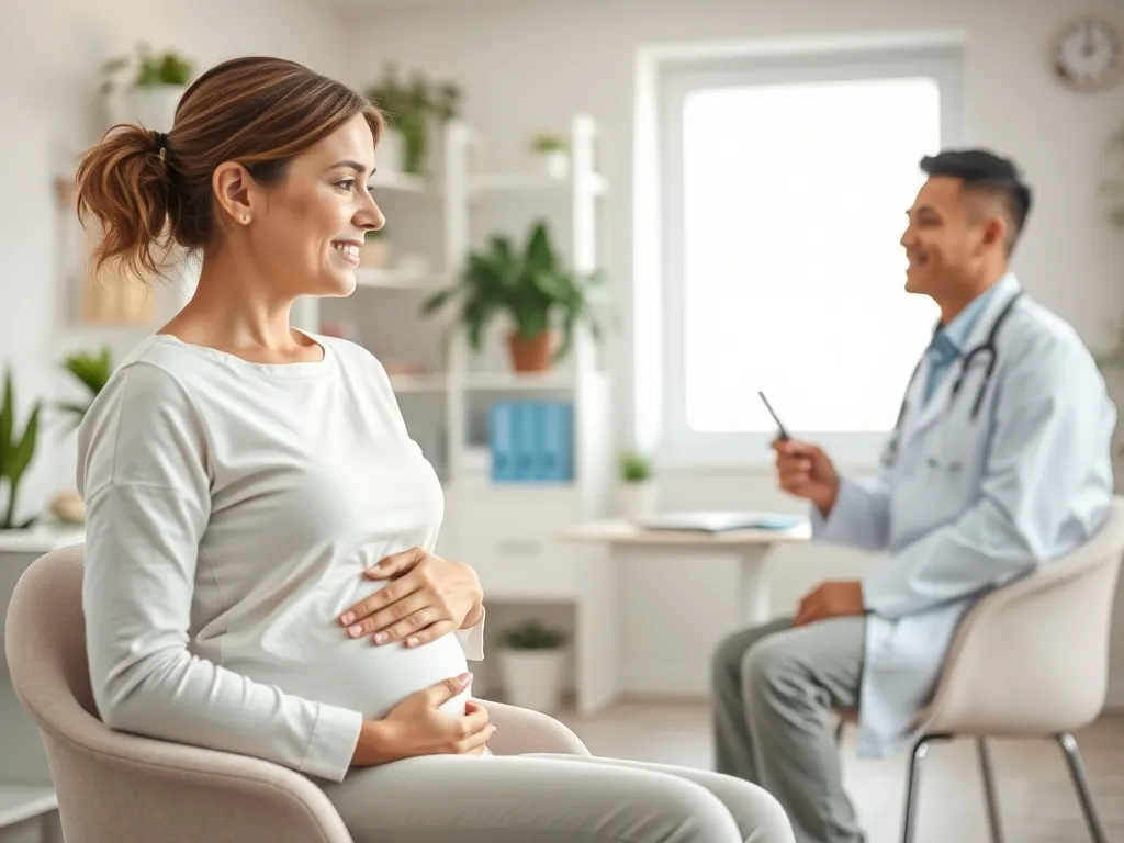 Kobieta z bólem podbrzusza rozmawia z lekarzem w jasnym gabinecie, podkreślając znaczenie specjalistycznej pomocy w endometriozie.