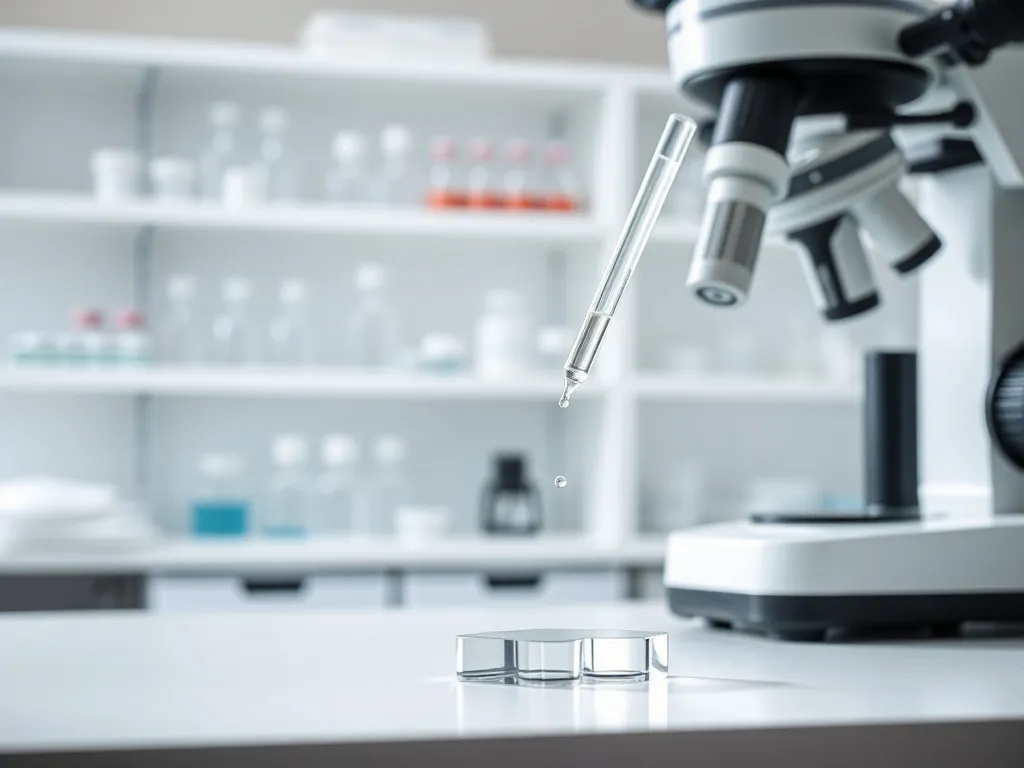Pipeta nanosi próbkę na szkiełko obok mikroskopu w jasnym laboratorium, ilustrując proces badania cytologicznego.